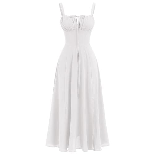 ABEHIK Women Floral Corset Dress Summer Dress 2025 Boho Flowy Slit Lace Up Midi Dresses Going Out A Line Casual Sundress - Image 1