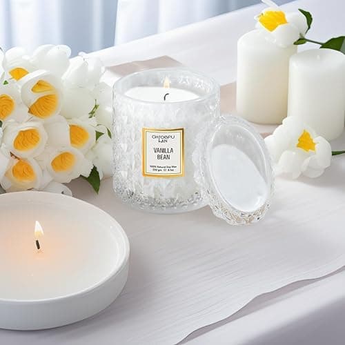 Chloefu LAN Vanilla Bean Highly Fragranced Candle Gifts for Women, Mothers Day Gift, Natural Wax Candle for Home Scented, Up to 55 Hour Burn time - 230g Premium Soy Wax thumbnail 6