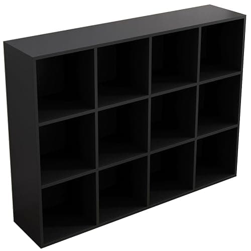 OSCHF 12-Cube Storage Shelf Bookcase, Black | Wooden 3-Tier Open Bookshelf, Fits 11×11" Bins, Vertical or Horizontal Use, Full Back Panels, For Home Office - Image 1