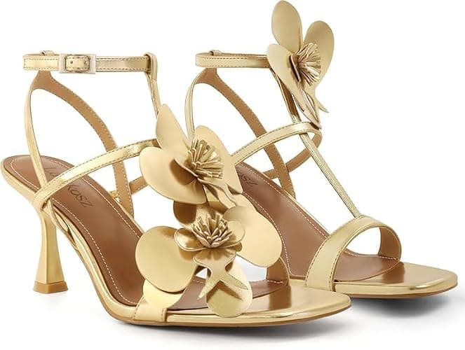 LACIKOSZ Floral Women High Heels Strappy Sandals Comfortable Dressy Shoes | Open Toe Ankle Strap Square Toe Wedding Bride thumbnail 4