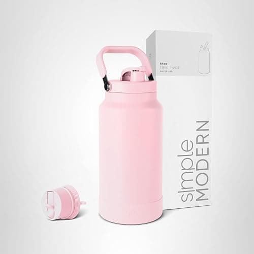 Simple Modern Trek Pivot | Half Gallon Water Bottle Jug with Handle & Boot | Interchangeable Straw & Chug Lids | Large Insulated Stainless Steel | Sports Camping Outdoors | 64oz, Blush thumbnail 8