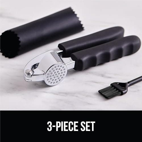 GORILLA GRIP Garlic Press and Peel Set, Heavy Duty Mincer Tool, Large Ergonomic Handle, Easily Mince, Crush Garlics Ginger Nuts, Peeler Included for Peeling Cloves, Holiday Prep Kitchen Gadgets, Black thumbnail 6