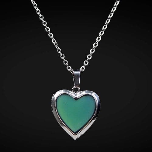 FM FM42 Temperature Sensing Color Changing Pendant Necklace with 19.29" Stainless Steel Rolo Chain - Heart Openable Locket thumbnail 4