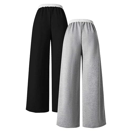 Nivne Tco 2pcs Tween Girls Pants Set Letter Embroidery Seal Details Casual Drawstring Waist Wide Leg Sweatpants thumbnail 2