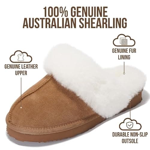 Project Cloud Genuine Leather Slippers for Women Footwear with Genuine Fur Lining Womens Clogs & Mule - Non-Slip Indoor/Outdoor Scuff Womens Slippers with Memory Foam Insole (Henka) thumbnail 2