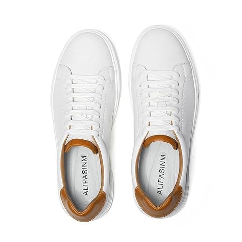ALIPASINM Leather Business Casual Sneakers Shoes for Men - 7 - White thumbnail 4