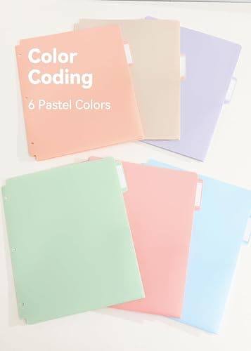 SortRax Plastic Folders with Pockets, 3 Hole Punched for 3 Ring Binder, 1/3 Cut Index Tabs for Quick Find, Pastel 6 Pack, Letter Size for School, Colorful Labels thumbnail 5