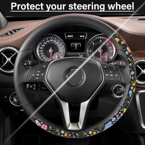 Car Steering Wheel Cover for Women Men, Non-Slip Breathable Steering Wheel, Wildflower Steering Wheel Protector, Car Accessories, Universal 14" 02/2-15" Fit Auto, Suvs thumbnail 5