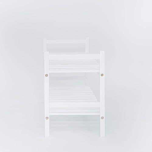 PJ Wood - Stackable White Wooden Shoe Rack - 2 Tier, 6 Pair | 29.1 x 29.1 x 15.7 in, Freestanding Floor Mount, No Assembly Required, Polished Waxed Finish, Rectangular Design, Hallway thumbnail 7