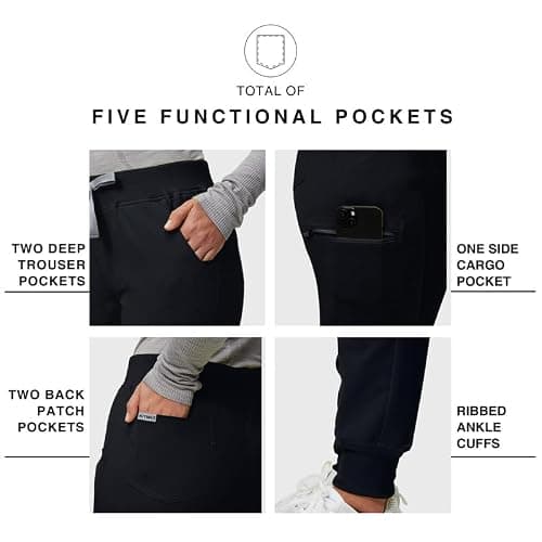 Kitmaz Medical Scrub Pants for Women - Mid Rise 4-Way Stretch Anti-Wrinkle Slim Fit Jogger Pants, Drawstring & 5 Pockets thumbnail 4
