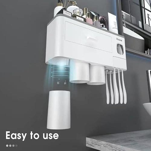 iHave Toothbrush Holder for Bathroom, 3 Cups Toothbrush Holder Wall Mounted with Toothpaste Dispenser - Large Capacity Tray, Cosmetic Drawer - Bathroom Accessories & Bathroom Organization Storage thumbnail 4