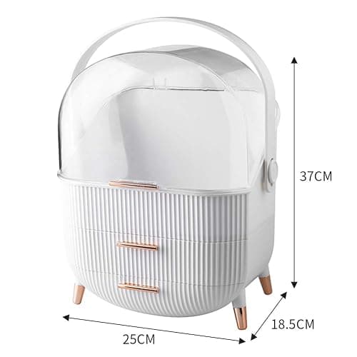 Multi-Function Make Up Case Dustproof Cosmetic Storage Box, Organizer Skin Care Products Jewelry Organizer Finishing Box for Bedroom Bathroom Desktop (White) thumbnail 4