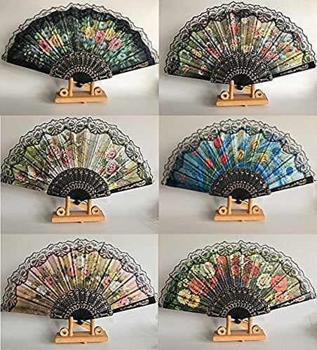 HUNANBANG 1 Dozen 12 Pieces Folding Hand Fans Church Wedding Gift, Party Favors, DIY Decoration Gift Size9 Adults Only Wholesale 12pack (Spanish 12 Pack) thumbnail 6