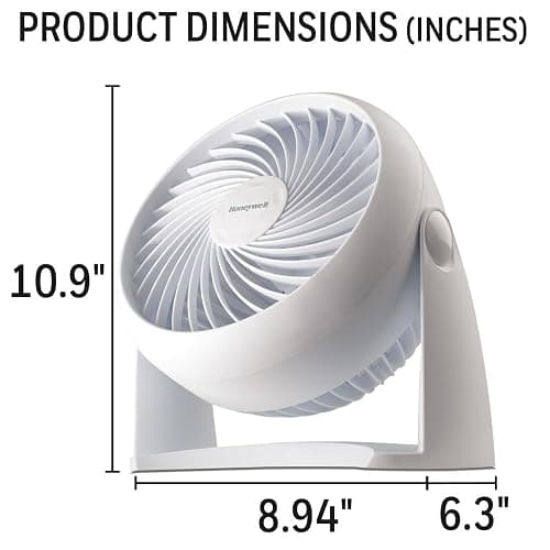Honeywell HT-904 TurboForce Tabletop Air Circulator Fan, Small, White – Quiet Personal Fan for Home or Office, 3 Speeds and 90 Degree Pivoting Head - White thumbnail 3