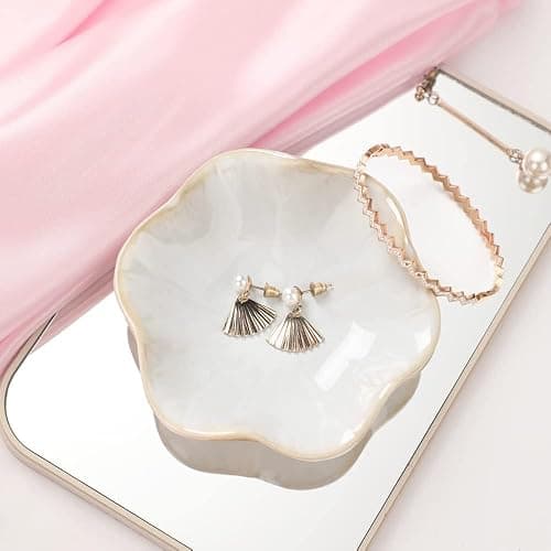 Binoster Ceramic jewelry dish, jewelry tray key tray,small ring dish holder Jewelry Plate trinket tray catchall tray nightstand decor for table room decor SM (4.3 inches, White + Pink) thumbnail 7