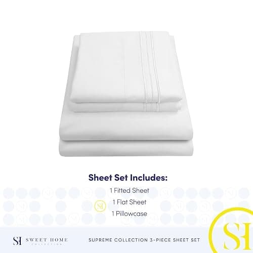 Twin XL Sheets - Breathable Luxury Sheets with Full Elastic & Secure Corner Straps Built In - 1800 Supreme Collection Extra Soft Deep Pocket Bedding Set, Sheet Set, Twin XL, White thumbnail 4