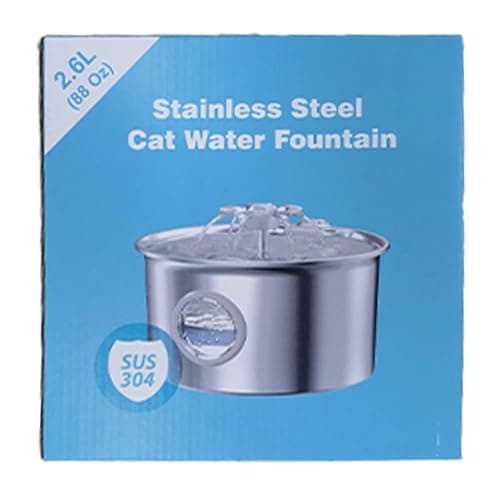 Stainless Steel Cat Water Fountain: 88oz/2.6L Ultra Quiet Pet Fountain with Flower Kitty Spout & LED Blue Light Water Dispenser with Water Level Window for Cats/Dogs Indoor (Silver) - IHOUONE thumbnail 11