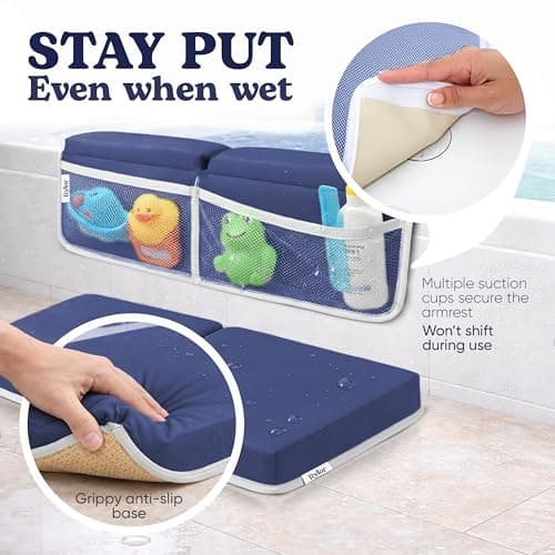 Rylor Premium Baby Bath Kneeler Mat & Elbow Rest Pad Set – Comfortable Bath Kneeler and Elbow Kneeling Rest Pad for Parents, Extra Long 26'', 2.4'' Thick, Non-Slip Support for Easy Bath Time (Blue) thumbnail 4