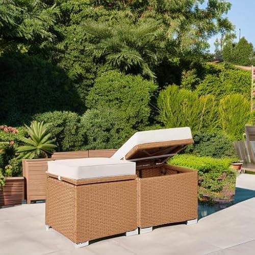 Best Choice Products Set of 2 Wicker Ottomans, Multipurpose Outdoor Furniture for Patio, Backyard, Additional Seating, Footrest, Side Table w/Storage, Removable Cushions - Natural/Ivory thumbnail 6