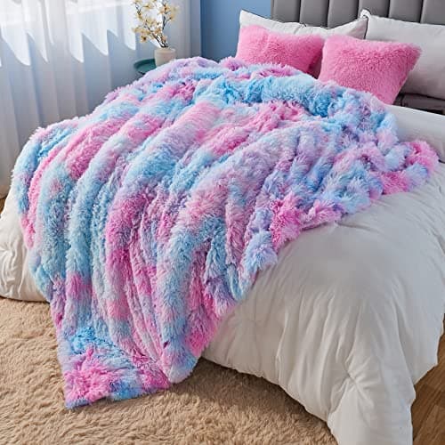 GONAAP Fuzzy Faux Fur Throw Blanket Purple Rainbow Super Soft Cozy Plush Fuzzy Shaggy Blanket for Couch Sofa Bed (Purple Rainbow, Throw(50"x60")) thumbnail 3