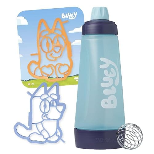 Whiskware Bluey Pancake Batter Mixer Art Kit, 4 Cups of Batter, Blue/Peach | No Mess | Dishwasher Safe | Blenderball Mixes Ingredients As You Shake | Kitchen | Camping | Waffle Batter Mixer - Image 1