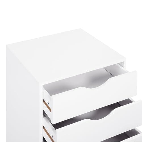 Naomi Home Taylor 5 Drawer Chest, Wood Storage Dresser Cabinet with Wheels, Craft Storage Organization, Makeup Drawer Unit for Closet, Office File Cabinet 180 lbs Total Capacity - White thumbnail 9