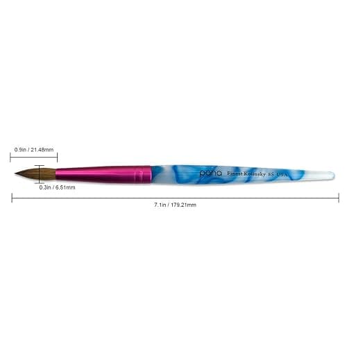 PANA USA Acrylic Nail Brush Pure Kolinsky Hair Acrylic White Swirl Blue Handle with Pink Ferrule Round Shaped - Size 8 thumbnail 2