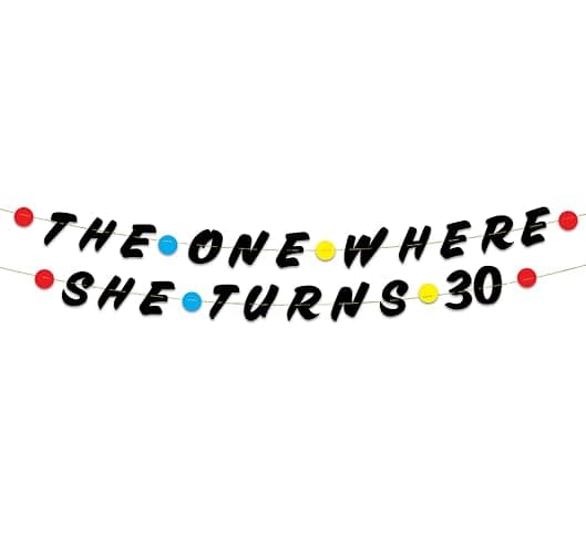 Pre-Strung Friends Themed 30th Birthday Black Glitter Banner - 30th Birthday Decorations for Men and Women - Birthday Party Supplies and Gifts - Image 1