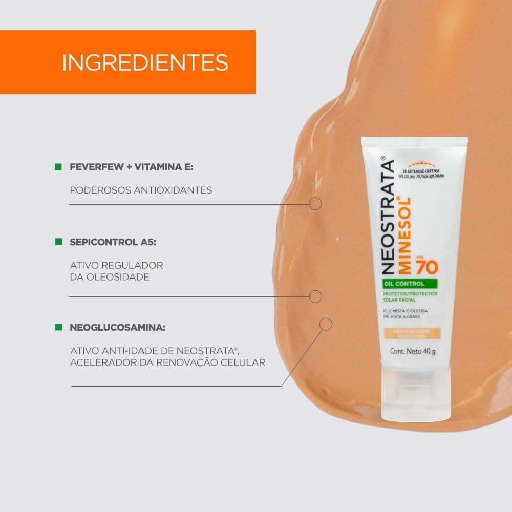Protetor Solar Facial Neostrata Minesol Oil Control Médio Escuro FPS 70, 40g thumbnail 6