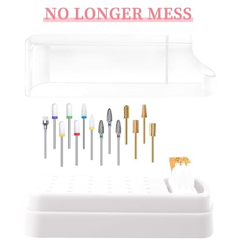 YINGJEE 2 in 1 Nail Drill Bits Holder & Cleaner, 30 Holes, Dustproof Storage Box, Includes 3 Cleaning Brushes, White, Acrylic Plastic, Cosmetic Nail Set, Kit thumbnail 4