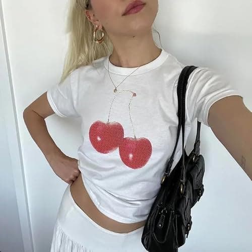 Baby Tees Y2k Shirt 2000s Fashion Cute Shirts 90s Outfit Woman Graphic Tees Y2k Vintage Clothes thumbnail 3