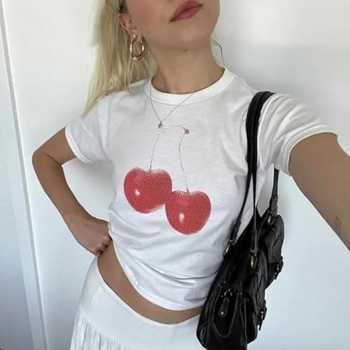 Baby Tees Y2k Shirt 2000s Fashion Cute Shirts 90s Outfit Woman Graphic Tees Y2k Vintage Clothes - Style06 - Medium thumbnail 3