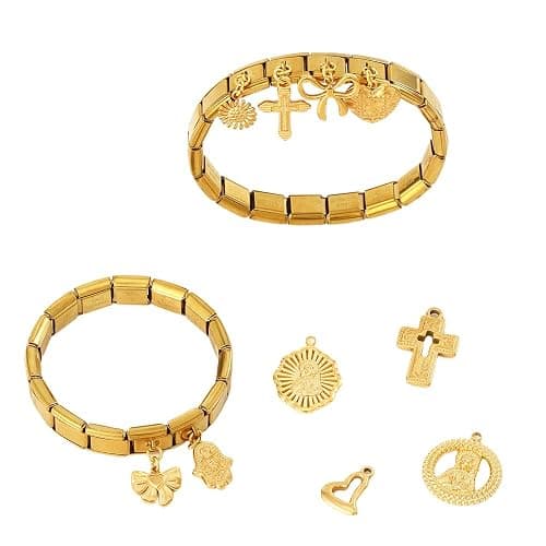 LCSDDWAS Gold Italian Charm Bracelet Set For Women Diy Handmade With Starter Brascelet, Assorted Charms And Opening Tools, 9mm Modular Italian Bracelet Links Jewelry thumbnail 3