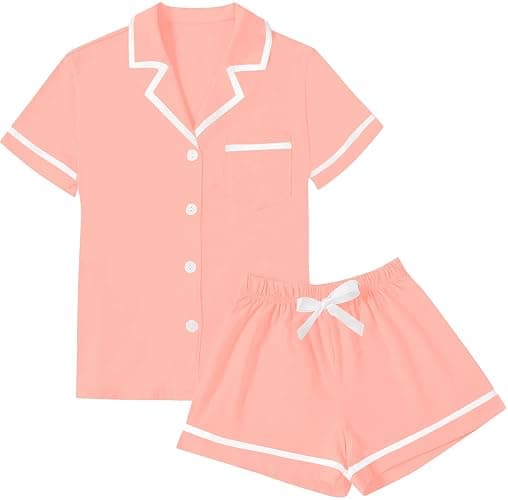 LYANER Women's Cotton Pajamas Set Button Short Sleeve Shirt with Shorts Set PJs Loungewear - Image 1