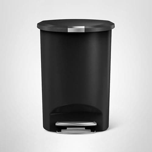 simplehuman 50 Liter / 13 Gallon Semi-Round Kitchen Step Trash Can with Secure Slide Lock, Black Plastic thumbnail 7