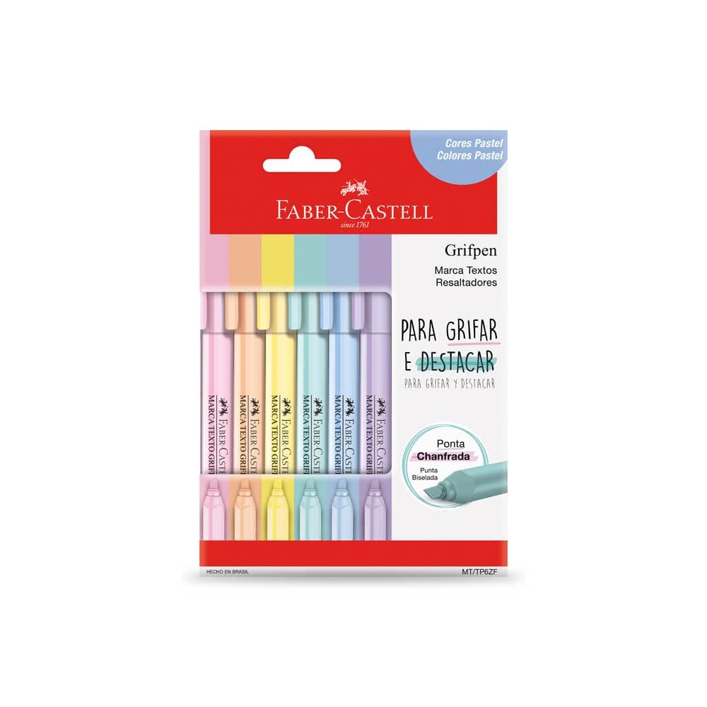 Marca Texto Grifpen Estojo 6 Unidades, Faber-Castell, MT/TP6ZF, Multicor, pacote de 6 - Image 1