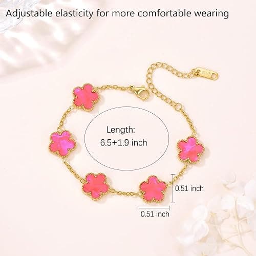 FLY FEI 18K Gold-Plated Four Leaf Clover Bracelet for Women,Adjustable lucky Bracelet Set Jewelry Gift-Hypoallergenic Charm for Birthdays, Wellness & Daily Wear thumbnail 5
