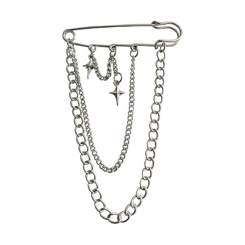 Safety Pin Brooch with Hanging Chains Charms Decorative Punk Goth Collar Brooches Pin for Sweater Dress Skirt Tie Pins Emo Pins - Image 1