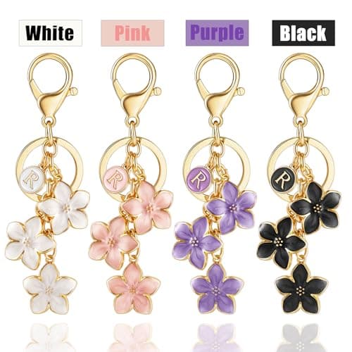 XGALBLA Big Flower Keychain, Enameled Cute Pink Flower Initial Letter R Keychain for Women, Bag Charms for Handbags Purse Accessories(Pink R) thumbnail 6
