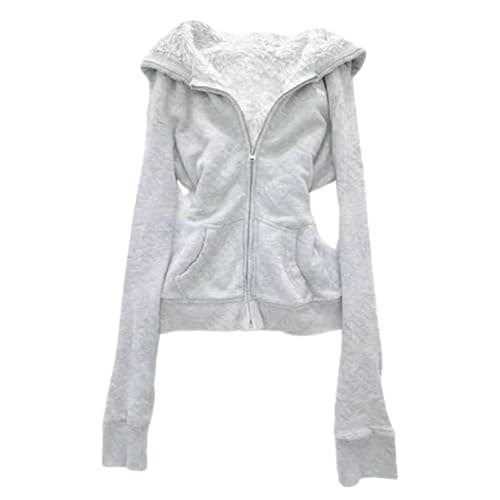 YISHATIER Y2K Fur Collar Hoodies for Women Zip Up Oversized Jacket Streetwear Crop Top Grunge Hoodies - Image 1