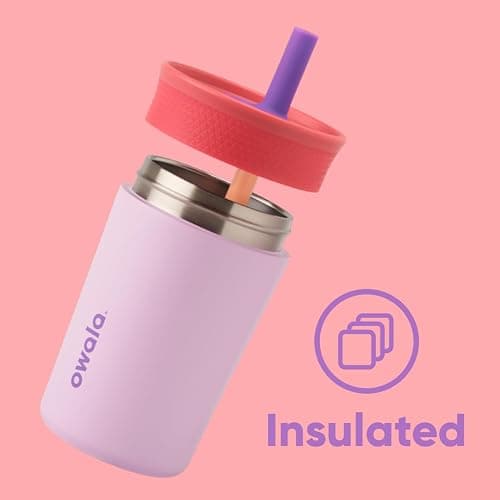 Owala Kids Insulation Stainless Steel Tumbler with Spill Resistant Flexible Straw, Easy to Clean, Kids Water Bottle, Great for Travel, Dishwasher Safe, 12 Oz, Navy and Blue (Home Base) thumbnail 2