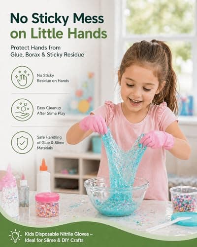 TREEGO Kids Disposable Gloves for Ages 4–8, Pink Kids Nitrile Gloves Food Safe Latex & Powder Free for Crafts, Baking, Tie Dye & Art Projects, XS 50 Count thumbnail 9