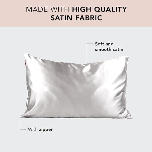 Kitsch Satin Pillowcase with Zipper for Hair & Skin, Softer Than Silk Pillow Cases Queen, Wrinkle-Free, Smooth and Cooling Satin Pillow Covers, Standard Size 19"x26", Silver thumbnail 2