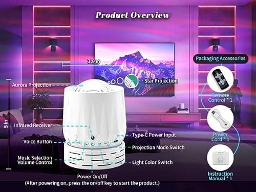 Northern Lights Projector Galaxy Projector,with Bluetooth Speaker and White Noise Star Projector, 4 Aurora Color Combinations Remote Ambient,Galaxy Light for Bedroom and Living Room Night Light thumbnail 8