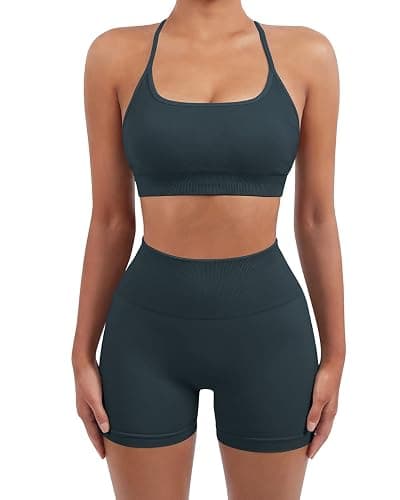 SUUKSESS Women Seamless Workout Sets Strappy Sports Bra High Waist Booty Shorts Outfits - Image 1