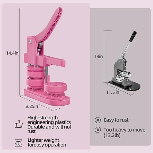 FreeingBAG Button Maker Machine 58mm - (3 Gen) Installation-Free (2.25in) DIY Badge Button Maker Press Machine Badge Punch Press with 100pcs Button Parts Pictures (Pink, 2.25 inch / 58mm) thumbnail 2