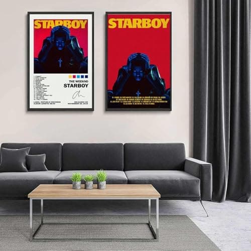 2 PCS Starboy Album Cover Poster Weeknd Posters for Room Aesthetic Canvas Wall Art Bedroom Decor 12x18inch(30x45cm) thumbnail 2