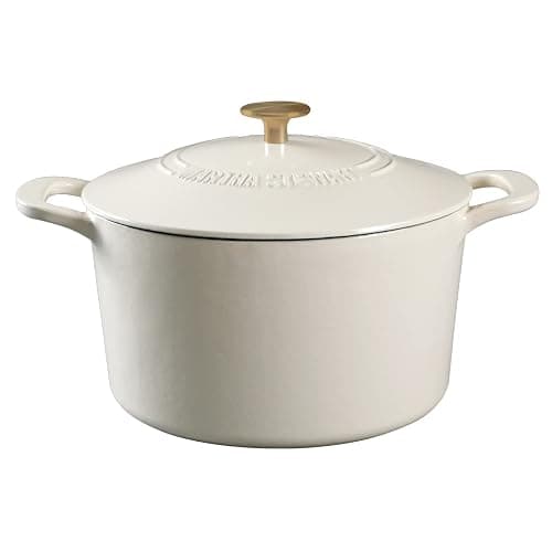 MARTHA STEWART Gatwick 7-Quart Enamel Cast Iron Dutch Oven – Linen White With Gold – Heavy-Duty Dutch Oven for Slow Cooking, Braising & Baking - Image 1