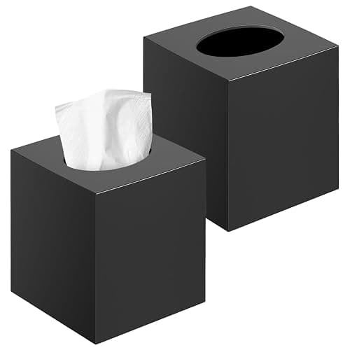 2 Pack Tissue Box Cover Black, Square Acrylic Tissue Holder, Decorative Facial Tissue Box Vessel Cube Paper Organizer Dispenser for Bathroom Office, Night Stand, Desk, Car, Vanity, Countertops - Image 1