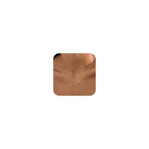 Initial Necklaces for Women,14K Gold Plated CZ Sideways Letter Necklace Dainty Small Cute Gold Initial Necklace Personalized Custom Name Choker Necklaces for Women Non Tarnish Jewelry Aesthetic Stuff - Image 1